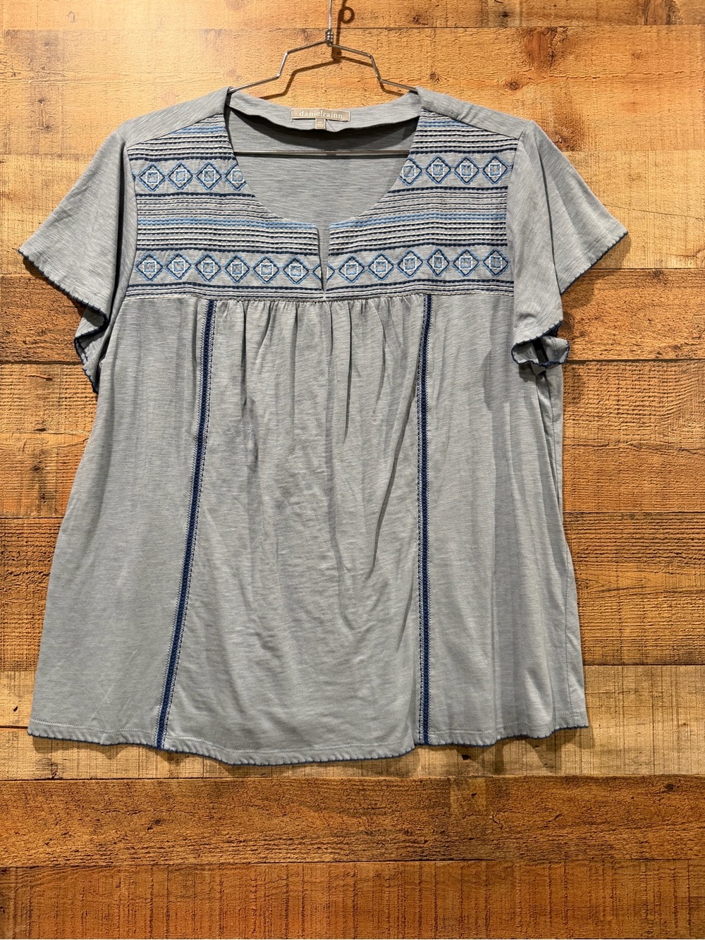 Daniel Rainn Casual Blue Short-Sleeve Embroidered Tunic Peasant Top Size XXL